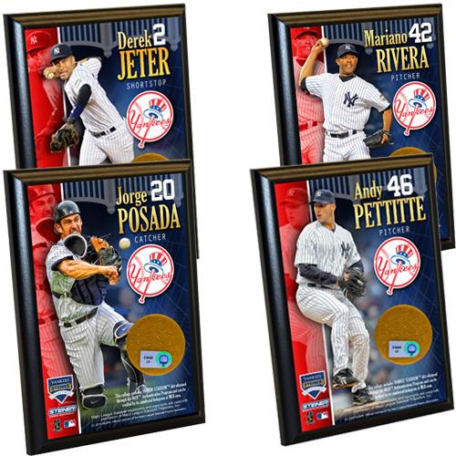 New York Yankees Core 4 Ultimate Fan Gift Set ?€“ Jeter Rivera Posada Pettitte Certified Authentic Field Dirt Plaques