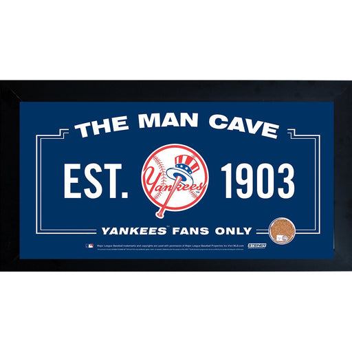 New York Yankees Man Cave Framed 10x20 Sign w Authentic Game-Used Dirt Capsule (MLB Auth)