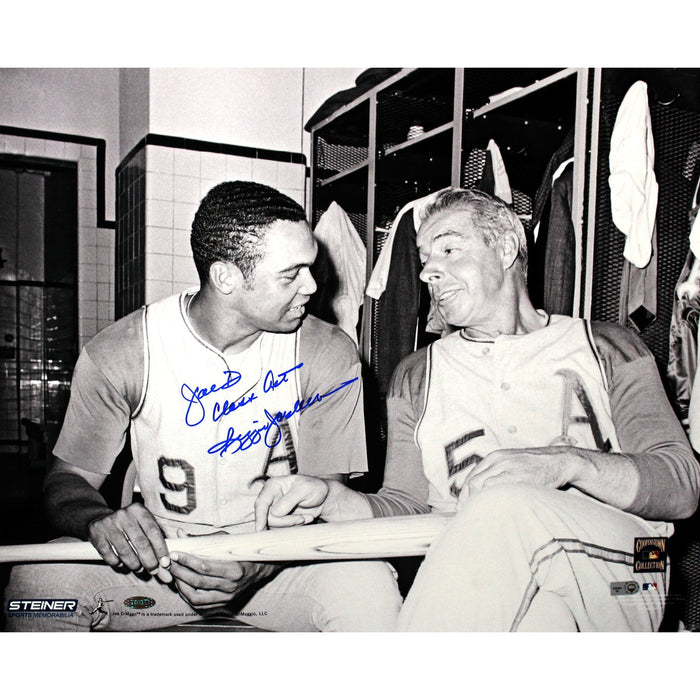 Reggie Jackson Signed Sitting With Joe DiMaggio 16x20 Photo w Joe D Class Act insc (MLB Auth)