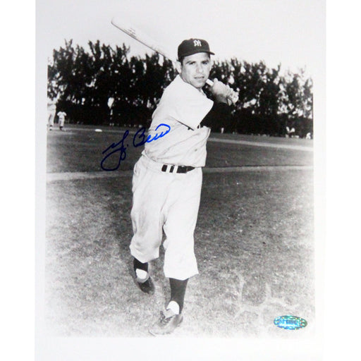 Yogi Berra Signed BW Batting Pose Right Vertical 8x10 Photo