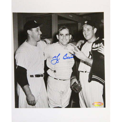 Yogi Berra Signed BW In Locker room With Teammates 8x10 Photo