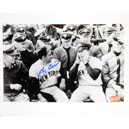 Yogi Berra Signed BW w Mickey Mantel and Academy Horizontal 8x10 Photo