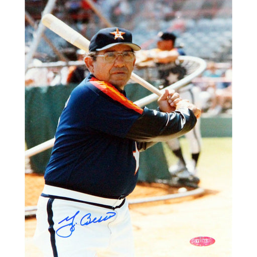 Yogi Berra Signed Houston Astros Uniform Batting Pose color 8x10 Photo