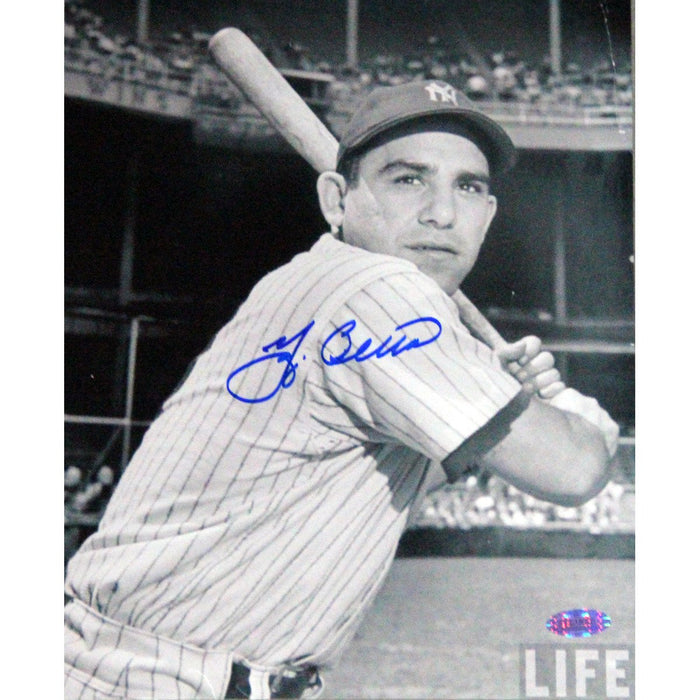 Yogi Berra Signed Life Mag Batting Stance BW 8x10 Photo