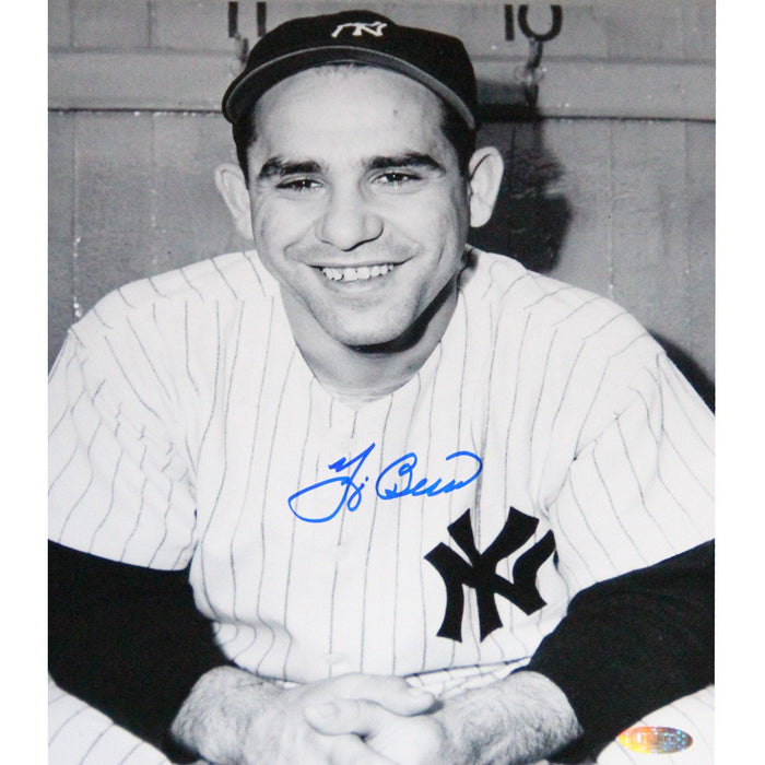 Yogi Berra Signed Posing w Hands Folded BW 8x10 Photo