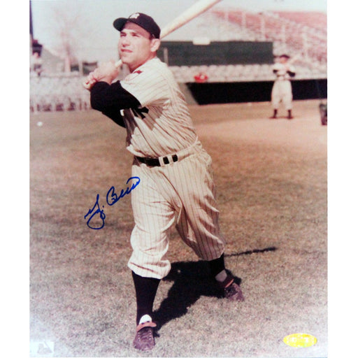 Yogi Berra Signed Swing Looking Up Color Vertical 8x10 Photo