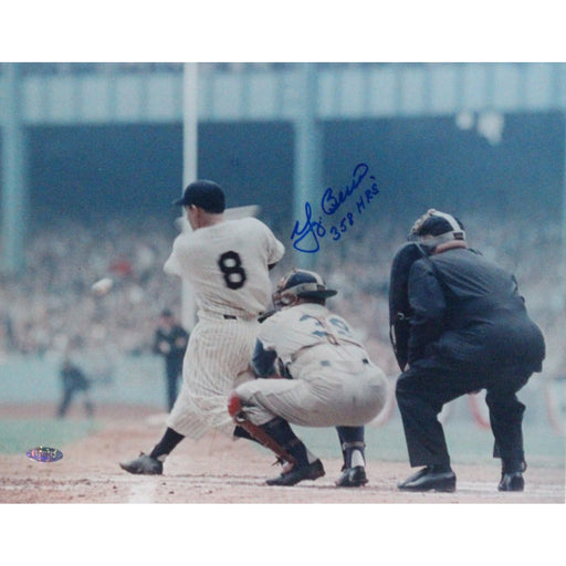 Yogi Berra Swing In Front Of Catcher 11x14 Horizontal Photo w 358 HRs insc