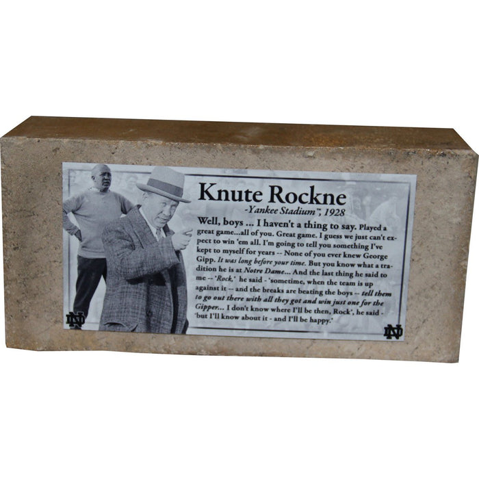 Notre Dame Brick with Knute Rockne Speech Nameplate