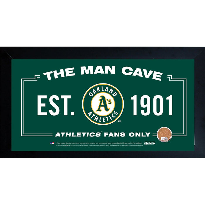 Oakland Athletics Man Cave Framed 10x20 Sign w Authentic Game-Used Dirt (MLB Auth)