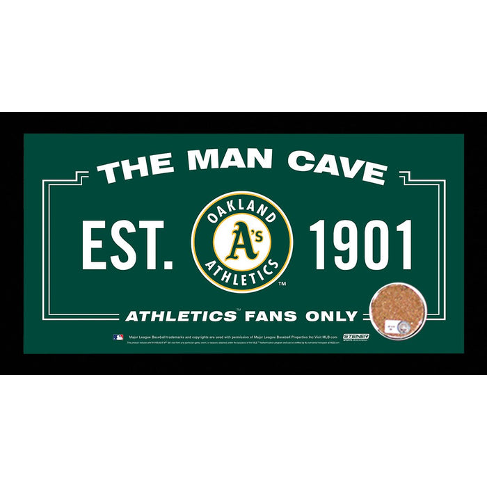 Oakland Athletics Man Cave Sign 6x12 Framed Photo With Authentic Game-Used Dirt (MLB Authenticated)