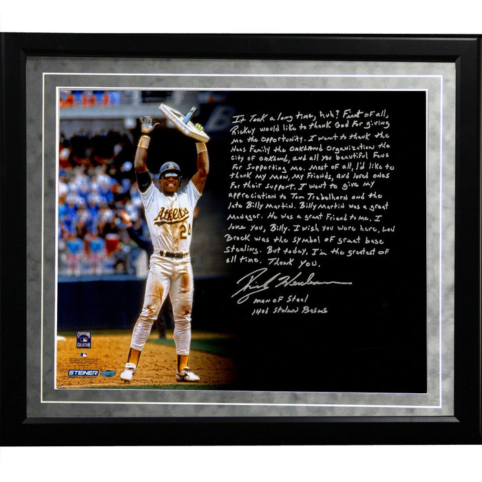 Rickey Henderson Facsimile Stolen Base Record Framed Metallic 16x20 Story Photo