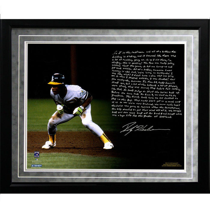 Rickey Henderson Facsimile World Series Earthquake Framed Metallic 16x20 Story Photo