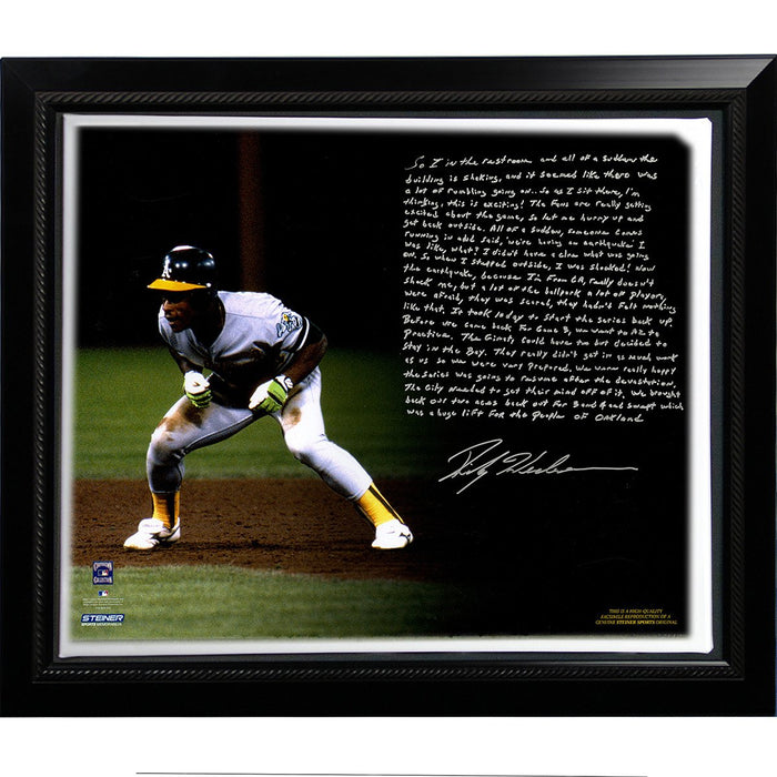 Rickey Henderson Facsimile World Series Earthquake Story Stretched Framed 22x26 Canvas