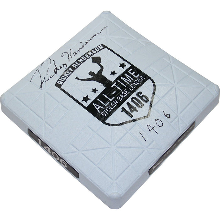 Rickey Henderson Signed Commemorative Base w 1406 S.B. Insc.