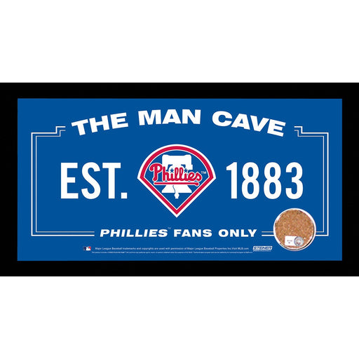 Philadelphia Phillies Man Cave Sign 6x12 Framed Photo With Authentic Game-Used Dirt Capsule (MLB Auth)