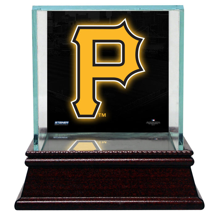 Pittsburgh Pirates Glass Single Baseball Case with Team Logo Background