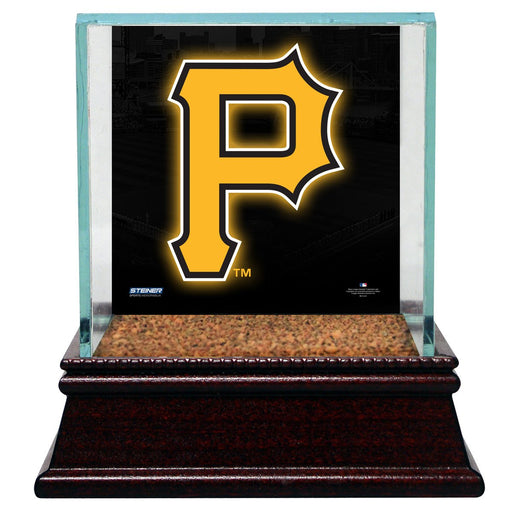 Pittsburgh Pirates Glass Single Baseball Case with Team Logo Background and Authentic Field Dirt Base (MLB Auth)