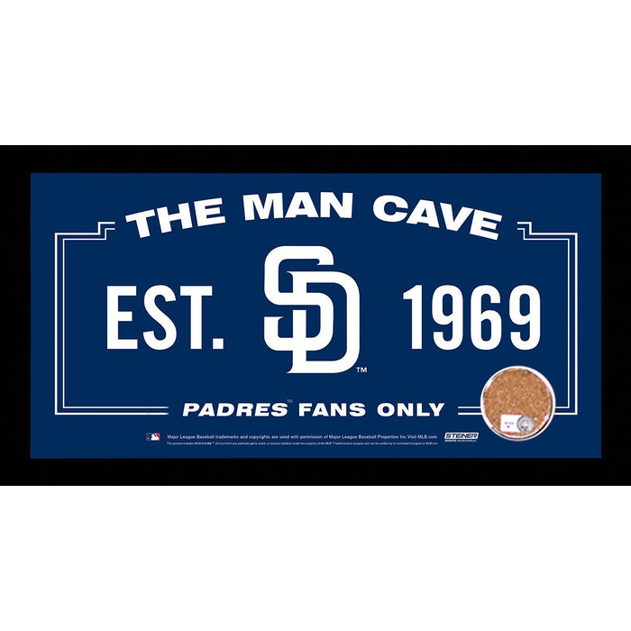 San Diego Padres Man Cave Sign 6x12 Framed Photo With Authentic Game-Used Dirt Capsule (MLB Auth)