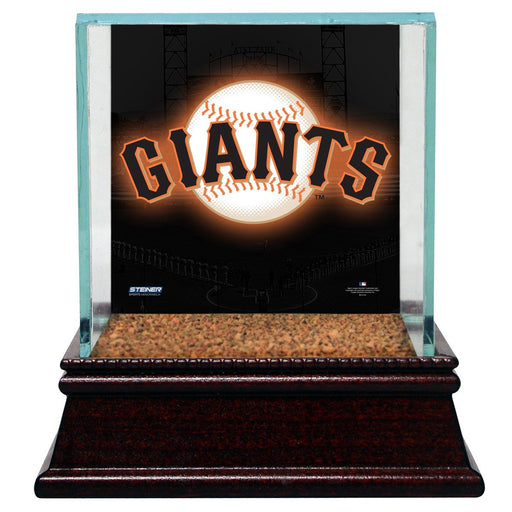 San Francisco Giants Glass Single Baseball Case with Team Logo Background and Authentic Field Dirt Base (MLB Auth)