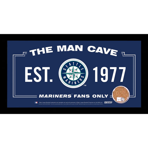 Seattle Mariners Man Cave Sign 6x12 Framed Photo With Authentic Game-Used Dirt Capsule (MLB Auth)