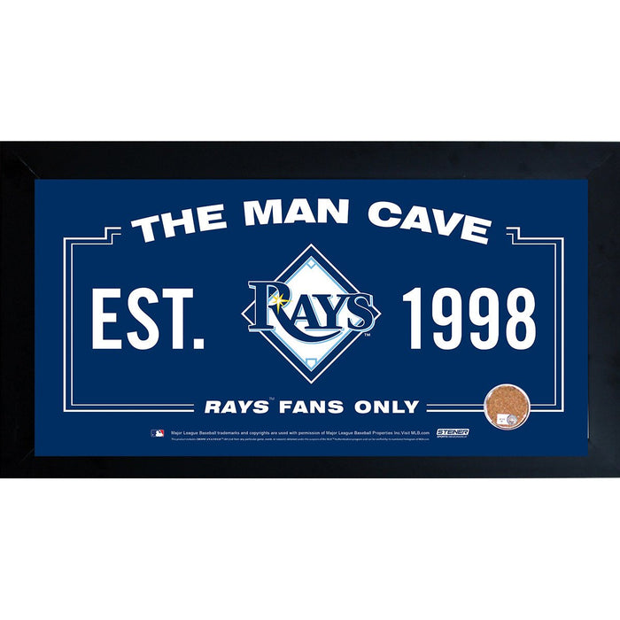 Tampa Bay Rays Man Cave Framed 10x20 Sign w Authentic Game-Used Dirt Capsule (MLB Auth)