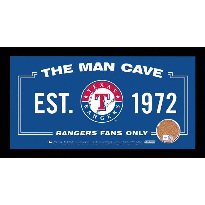 Texas Rangers Man Cave Sign 6x12 Framed Photo With Authentic Game-Used Dirt Capsule (MLB Auth)