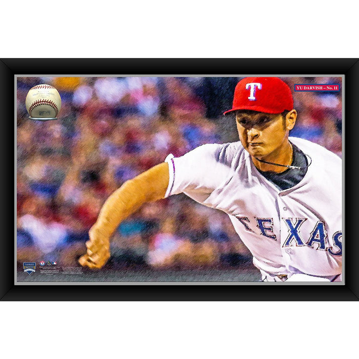 Yu Darvish 20x32 Baseball Holder Display w Game-Used Baseball (baseball is removable)