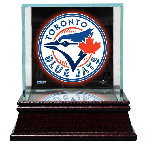 Toronto Blue Jays Glass Single Baseball Case with Team Logo Background