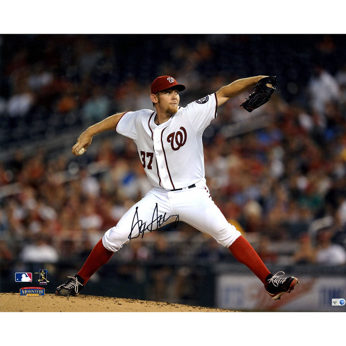 Stephen Strasburg Signed Horizontal Pitching w White Jersey 16x20 Photo (MLB Auth)