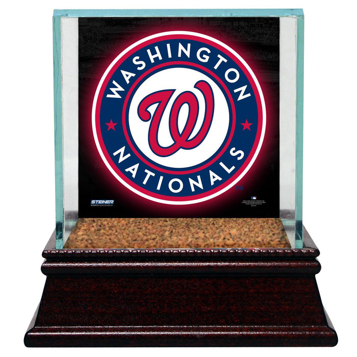 Washington Nationals Glass Single Baseball Case with Team Logo Background and Authentic Field Dirt Base (MLB Auth)