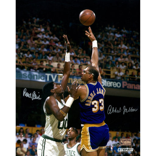 Kareem Abdul-Jabbar Hook Shot over Robert Parish Dual Signed 16x20 Photo