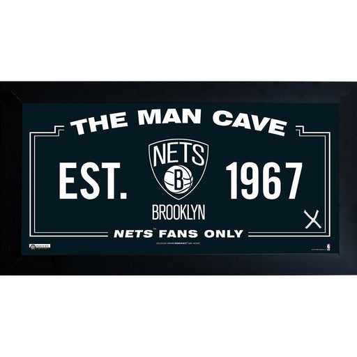 Brooklyn Nets Man Cave Sign 6x12 Framed Photo w Game used Net