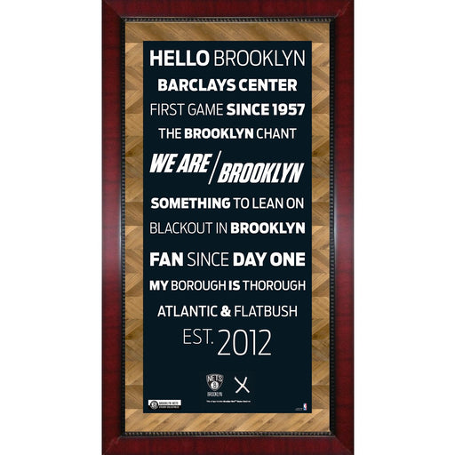 Brooklyn Nets Subway Sign w Game Used Net Framed 16x32 Photo (Brick Background)