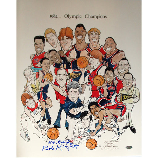 Bob Knight 1984 Olympic Champions Cartoon Signed 16x20 Photo w 84 Gold Insc. (LE84)