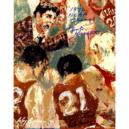 Bob Knight Signed Leroy Neiman 11x14 Photo w 1976 NCAA Champs Insc.