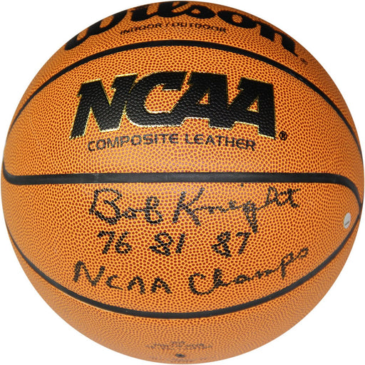 Bob Knight Signed NCAA Basketball w 76 81 87 NCAA Champs Insc.