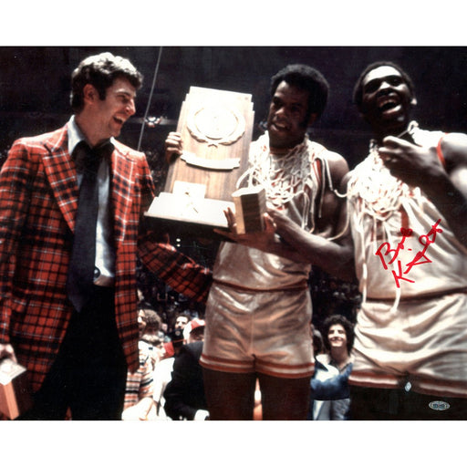 Bob Knight Signed w Trophy 16x20 Photo Signed In Red