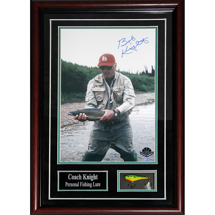 Bobby Knight Autographed Catching Fish Photo w Personal Lure Framed Shadowbox (14x22-10312)