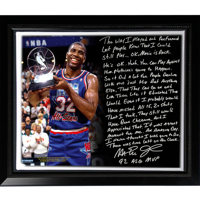 Magic Johnson Facsimile First Game Back Story Stretched Framed 22x26 Story Canvas