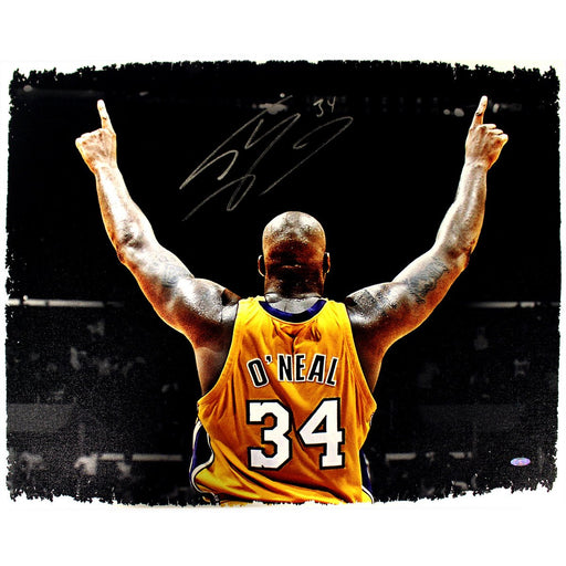 Shaquille ONeal Signed Lakers Arms Up in Gold 20x24 Canvas (Getty 53342105)