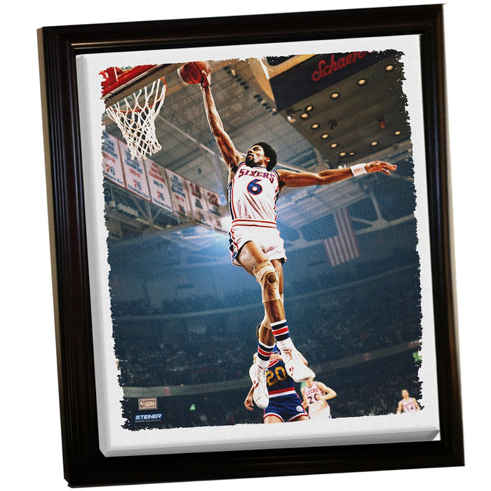 Julius Erving Dr J Dunk Framed Stretched 32X40 Canvas