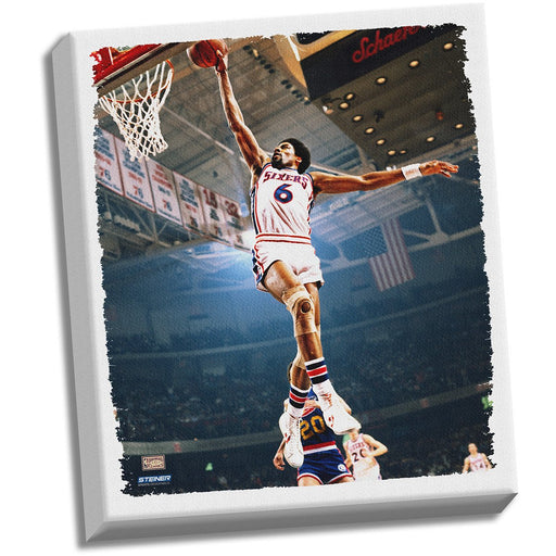 Julius Erving Dr J Dunk Stretched 22x26 Canvas