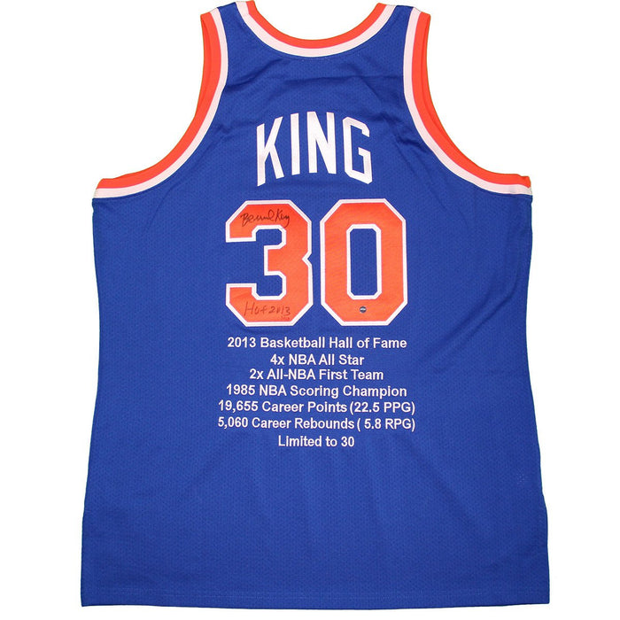 Bernard King Signed New York Knicks Blue Mitchell & Ness Jersey w HOF 2013 Insc and Embroidered Stats (LE30)