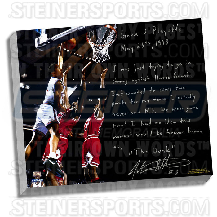 John Starks Facsimile Game 2 Dunk Over Jordan Stretched 22x26 Story Canvas