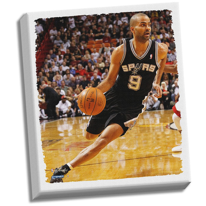 Tony Parker Drive To Basket Stretched 32x40 Canvas