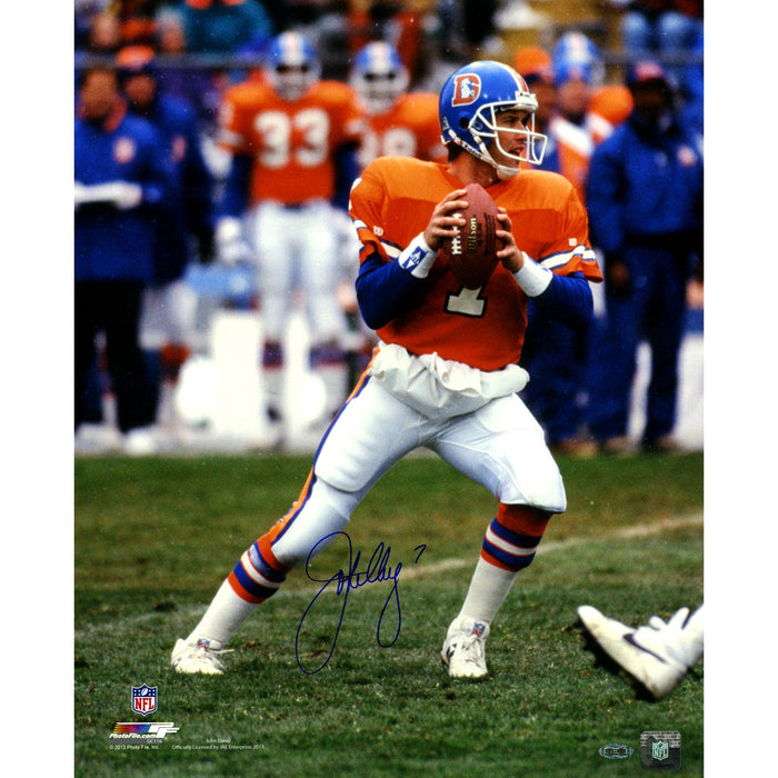 John Elway Signed vertical in pocket old uniform 16x20 Photo