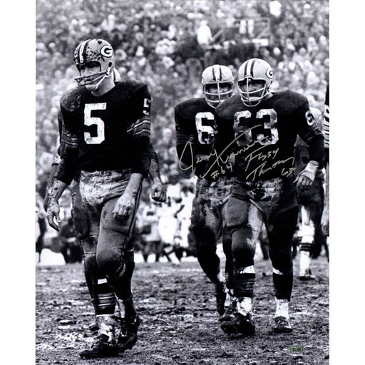 Fuzzy Thurston Jerry Kramer Dual Signed 16x20 Vertical BW Photo Signed in Silver