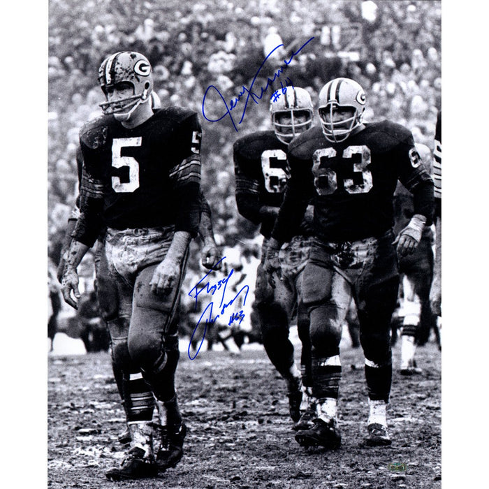 Fuzzy ThurstonJerry Kramer Dual Signed 16x20 Vertical BW Photo Signed in Blue