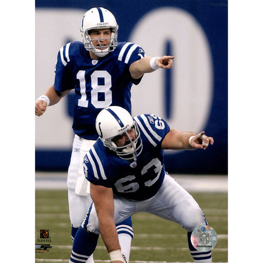 Peyton Manning Pointing at Line Blue Jersey 8x10 (PF)