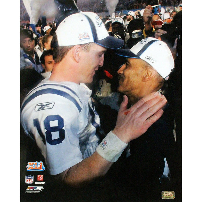 Tony Dungy SB XLI Close up view vertical with Peyton Manning 16X20Photograph